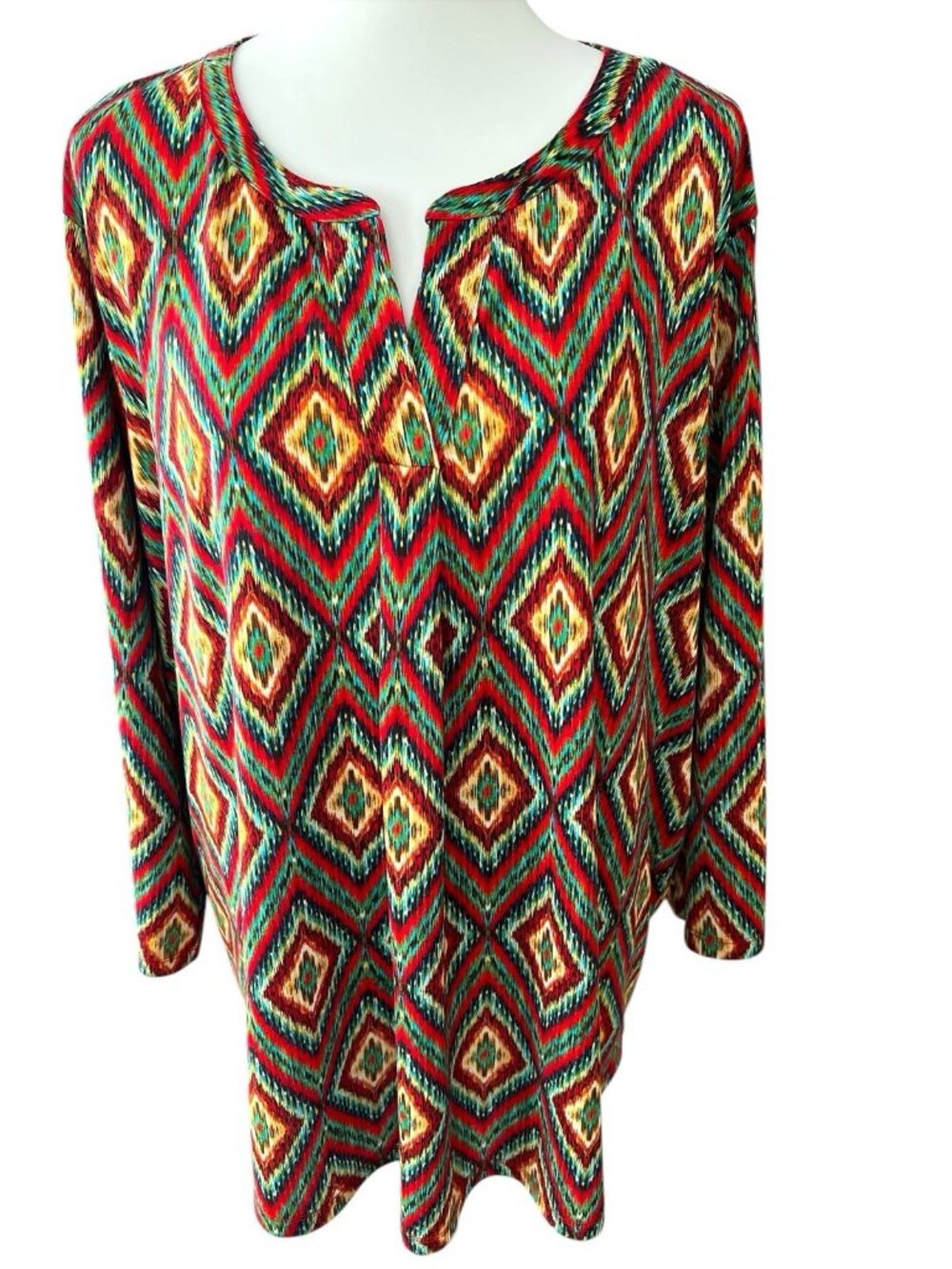 Jones New York Multicolor Notched V-neck 3/4 Roll Tab Sleeves Top-Size 3X
